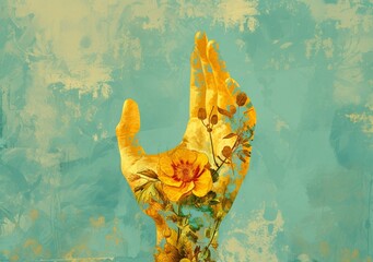 Yellow Floral Hand Painting Vibrant Blooms Blossoming from Human Touch, Nature and Beauty Combined in Artistic Harmony