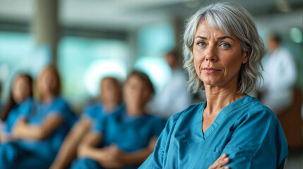Focused Nurse at a Multicultural Medical Team Meeting - obrazy, fototapety, plakaty