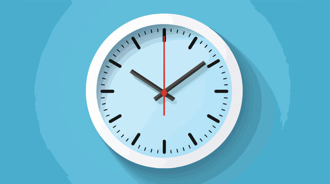 Clock icon design. Flat office clock icon on a blue b