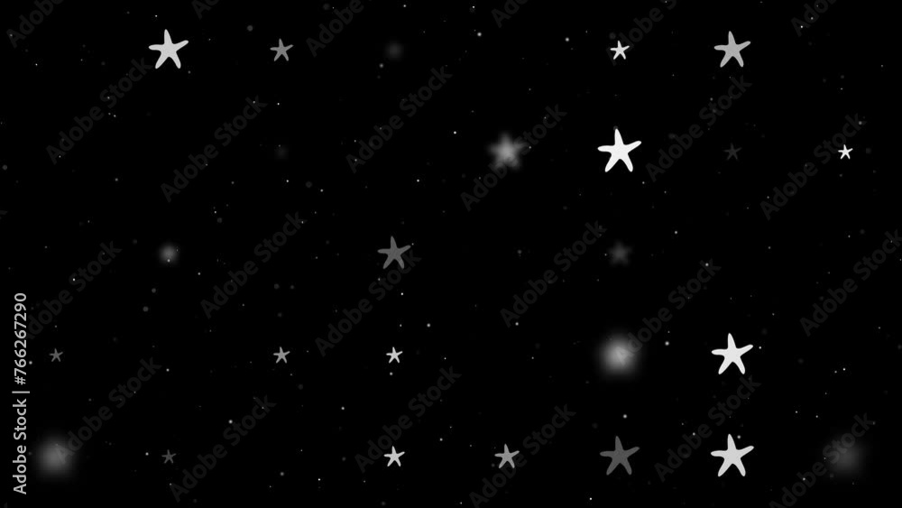 Poster template animation of evenly spaced starfish symbols of different sizes and opacity. animation of tr