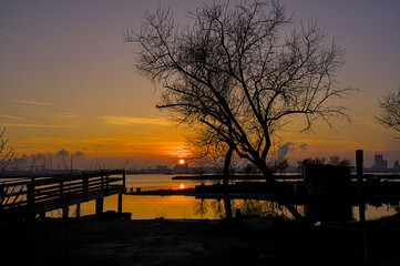 Fototapeta na wymiar Sunset at Pialassa Piomboni (Marina di Ravenna, Italy)