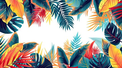 Fototapeta na wymiar Colorful summer background with abstract illustration with jungle exotic leaves