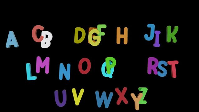 alphabet flying up 4k transition abcd 3D animated video transparent background