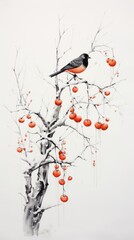 Bird Perched on Fruit-Filled Tree