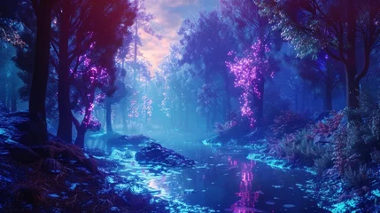 Fotobehang Another adventure through a surreal and magical fantasy forest in vivid colors. © Postproduction