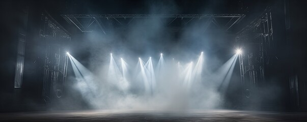 Smoky silver Light Shapes in the Dark,on the empty stage 