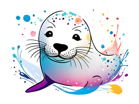 Illustrations of colorful and cute seals smiling at you in picture books