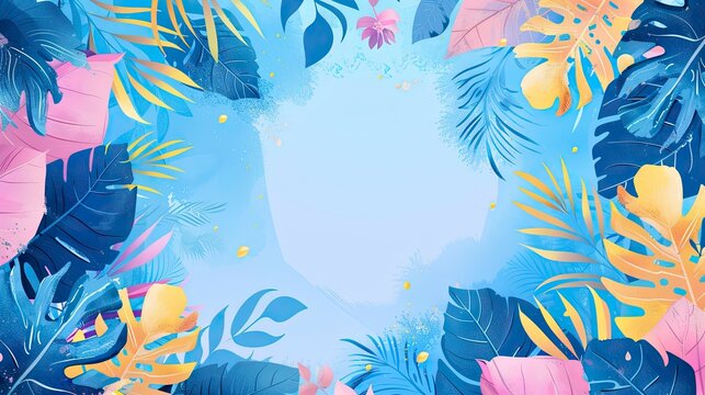 Colorful summer background with abstract illustration with jungle exotic leaves
