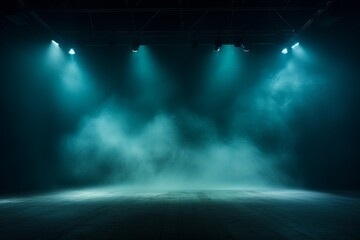Smoky turquoise Light Shapes in the Dark,on the empty stage