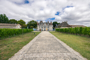 Monbazillac castle (Chateau de Monbazillac) with vineyard, Dordogne department, Aquitaine, France