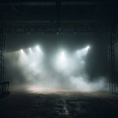 Smoky white Light Shapes in the Dark,on the empty stage