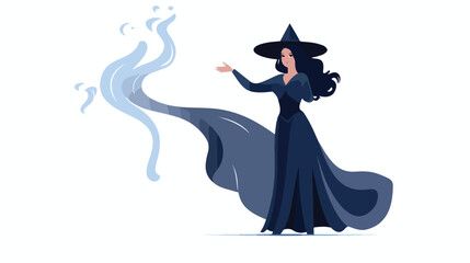 Dark witch calling thunder powers .. Flat vector isolated