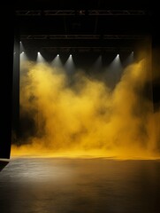 Smoky yellow Light Shapes in the Dark,on the empty stage