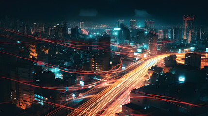 Fototapeta premium photo of city lights at night with streaks of light