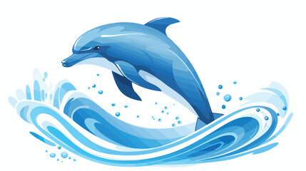 Dolphin on waves vector illustration Flat vector isolated