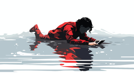 Drowning in Technology Minimal Style Illustration