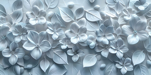 White geometric floral tropical leaves 3d tiles wall texture background. generatie ai 