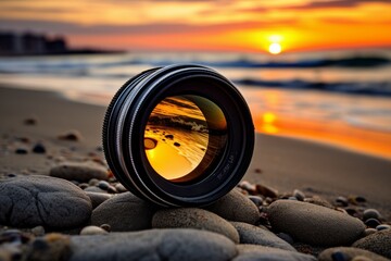 Camera Lens on Pile of Rocks