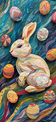 Easter Decoration Bunny Eggs Flowers Colorful Artwork for Poster Flyer Banner or Posts