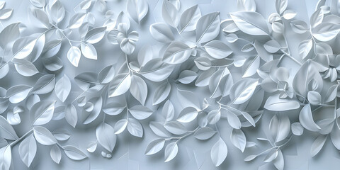 White geometric floral tropical leaves 3d tiles wall texture background. generatie ai 