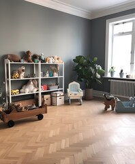 Childs Room With Bookshelf and Toys