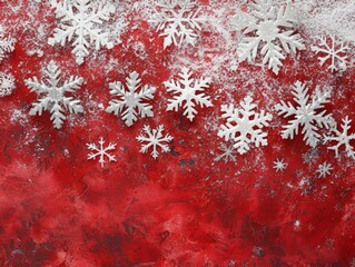 Festive Snowflakes on Red and White Background with Copy Space for Text, Winter Season Concept