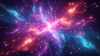 Fototapeta premium Abstract explosion illustration with glowing line particles