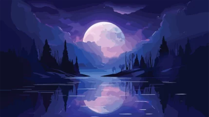 Foto op Plexiglas Futuristic night landscape moonlight shine. Dark natu © Megan