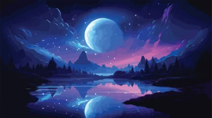 Foto op Plexiglas Futuristic night landscape moonlight shine. Dark natu © Megan