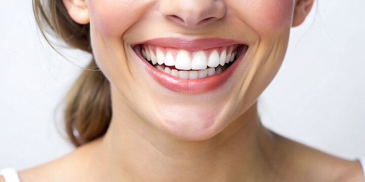 Closeup of Woman Smiling with Perfect White Teeth - Dental Care Concept