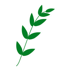 Green spring branch with leaves. Fresh meadow grass. Flat cartoon style. Hand-drawn vector illustration on a white background for decoration of cards, print, banner.