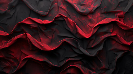 Background image of crumpled cloth in red and black. - obrazy, fototapety, plakaty