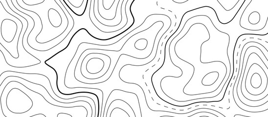 Abstract topographic map patterns, topography line map. The black on white contours  topography stylized height of the lines. cotour map and line terrain path. Linear graphics. Vector illustration.