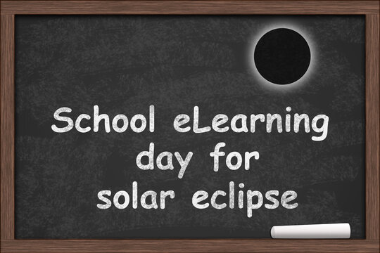 School eLearning Day for solar eclipse on chalkboard