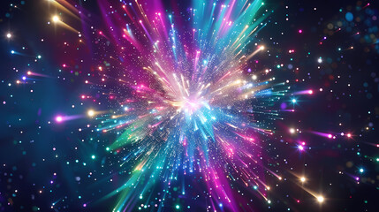 Naklejka premium Abstract explosion illustration with glowing line particles