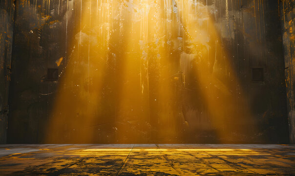 an epic, dynamic yellow gritty spotlight black stage design