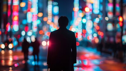 Man Standing in City at Night