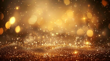 Obraz na płótnie Canvas Golden christmas particles and sprinkles for a holiday celebration like christmas or new year. shiny golden lights. wallpaper background for ads or gifts wrap and web design. AI Generative