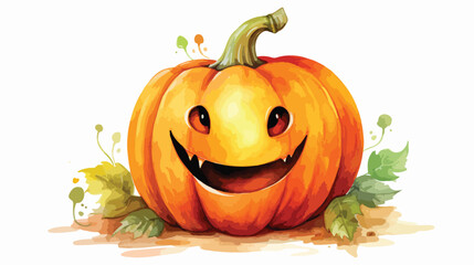 Jack o lantern pumpkin watercolor Happy Halloween hol - obrazy, fototapety, plakaty