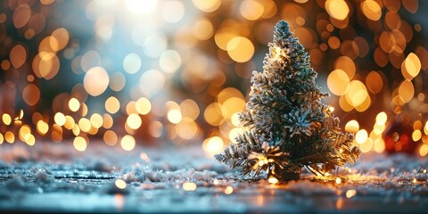 Festive Christmas Tree Illustration with Magical Defocused Bokeh Lights - obrazy, fototapety, plakaty