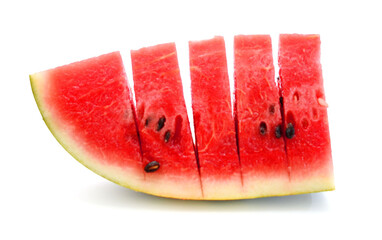 Close-up of watermelon slices against white background - stock photo
