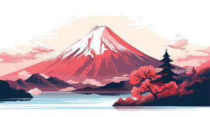 Mt. Fuji and the first sunrise Flat vector - obrazy, fototapety, plakaty