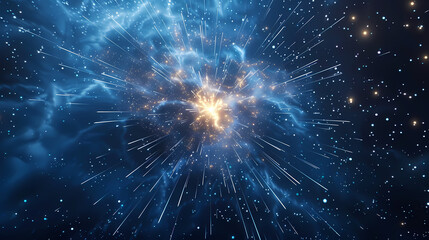 Fototapeta premium Abstract explosion illustration with glowing line particles