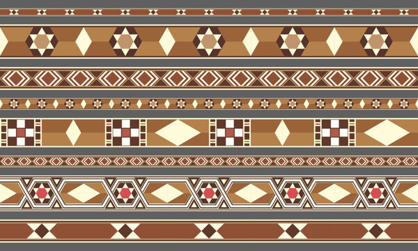 Beautifully Detailed Oriental Marquetry Seamless Decorative Patterns Borders