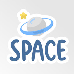 Creative space planet icon logo design. Hand lettering SPACE with planet and star. Vector illustration
