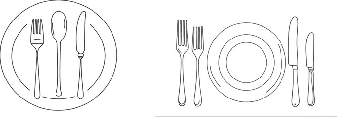 Continuous one line drawing cutlery, cooking utensils