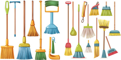 Sweeper brooms, home cleaning mops and cleanup broom with dustpan