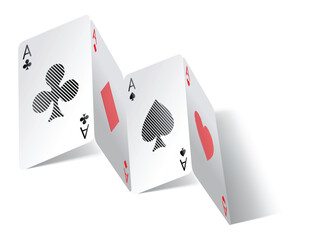 Playing cards poker. Four aces of diamonds clubs spades and hearts fall or fly as poker playing cards