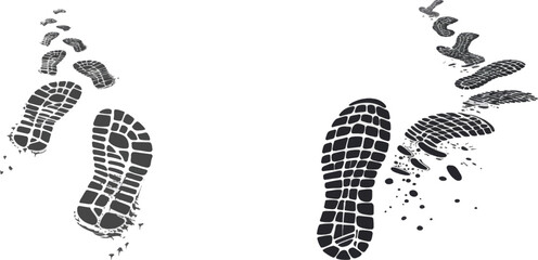 Outgoing footprint silhouette, footstep prints and shoe steps going in perspective