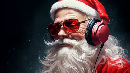 Santa Claus DJ with Headphones and Sunglasses. Generative ai